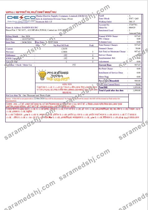 INDIA DECO business utility bill Word and PDF template